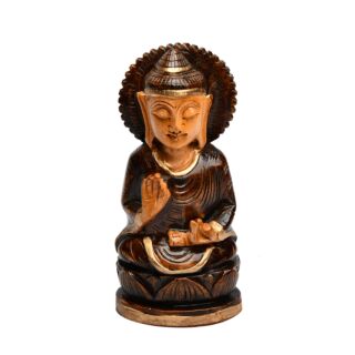 Hand Crafted Wood Carving Painting Round Buddha 5 inch