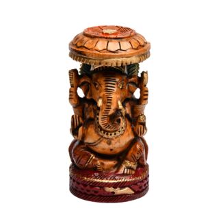 Hand Crafted Wood Carving Painting Ganesha 4 inch